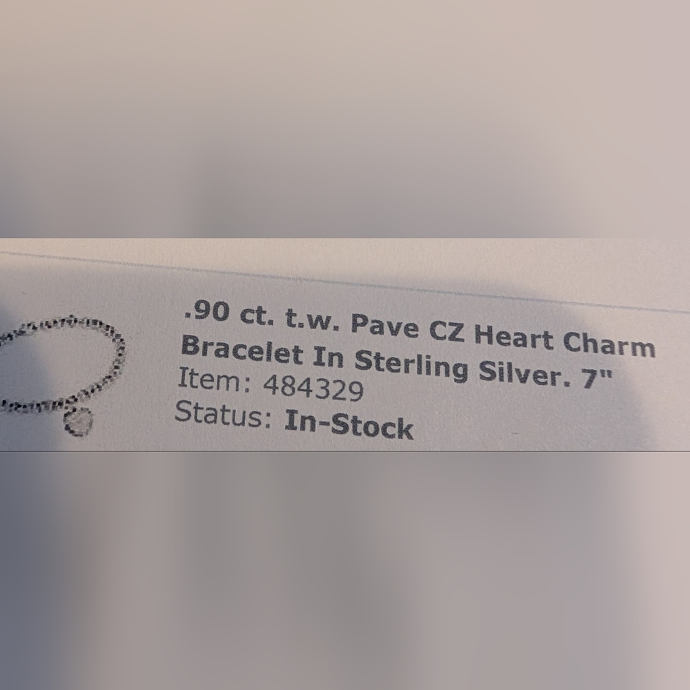 Pave CZ Silver Heart Charm Bracelet - Picture 7 of 8